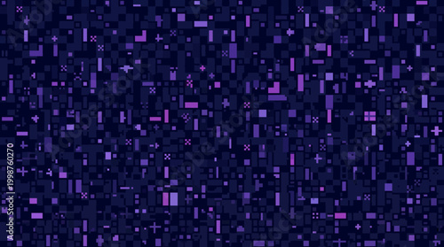 Abstract digital glitch background with purple pixelated vertical bars.