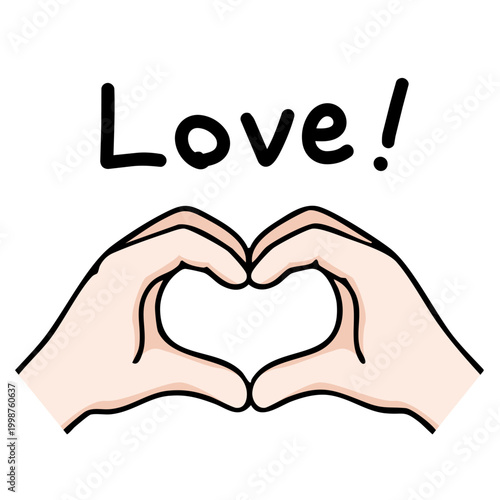 ハートを作る手とLoveの文字｜Hand Heart Love Gesture ,vector イラスト・恋愛・バレンタイン・ベクター