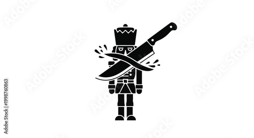 Nutcracker soldier emblem is crossed with a sharp kitchen knife, symbolizing a dangerous holiday or a threat to tradition.