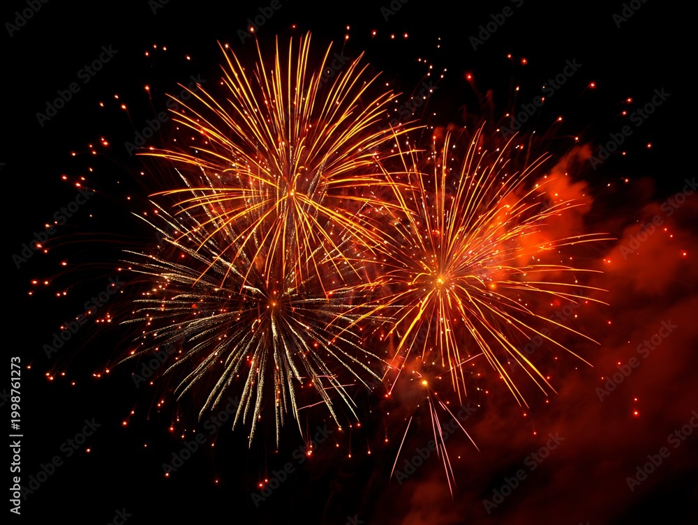 Obraz premium Vibrant Fireworks Exploding in the Night Sky.