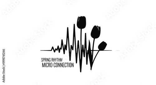 Tulips grow from a heartbeat frequency line to illustrate the connection between biological life and rhythmic environmental patterns.