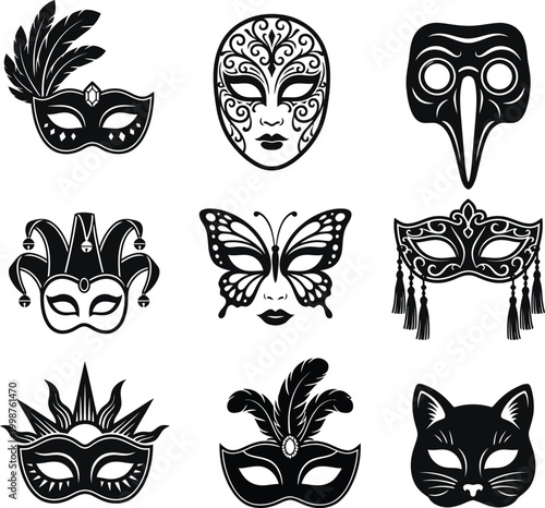 Carnival mask silhouette vector set
