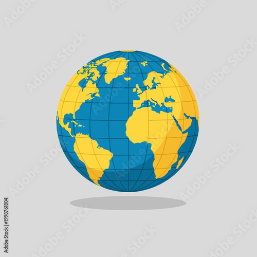Stylized Globe Showing Continents and Oceans.