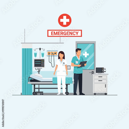 Medical Professionals Working in Hospital Emergency Room Scene.