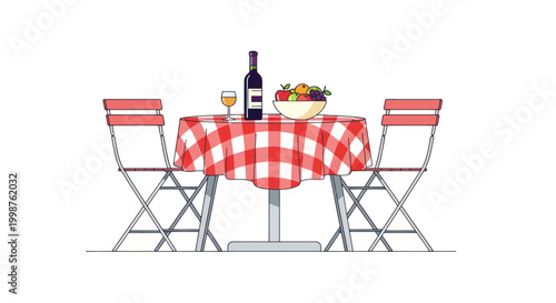 Photos Flat illustration of an outdoor cafe table with wine and fruit