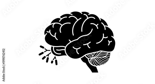 Bild auf Leinwand Simple Black and White Stylized Human Brain Icon