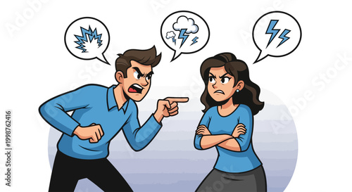 Cartoon illustration of an argument between a man and a woman.
