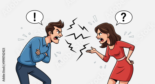 cartoon couple in conflict discussion.