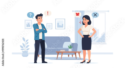 Illustration of a man and woman in conflict at home.