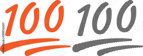 Tableau sur toile One hundred points vector illustration, number 100 emoji style with solid and textured design