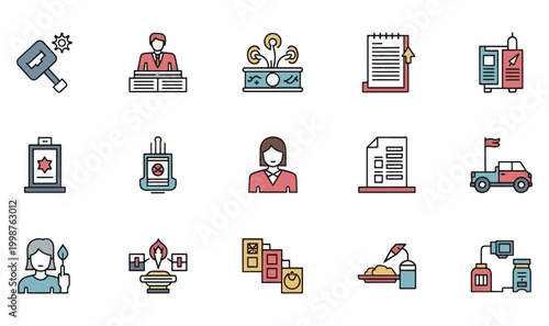 Premium 15 Business  Office Management Icons - Modern Workplace Operations, Professional Corporate Symbols, Strategic Planning Graphics  Administrative Service Icons 