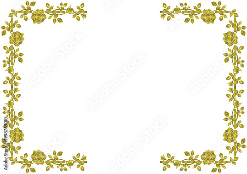 Elegant Gold Floral Border Frame with Open Center Isolated on White