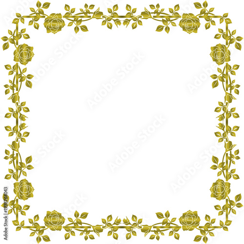 Luxury Gold Rose Floral Frame Border Illustration Isolated on White