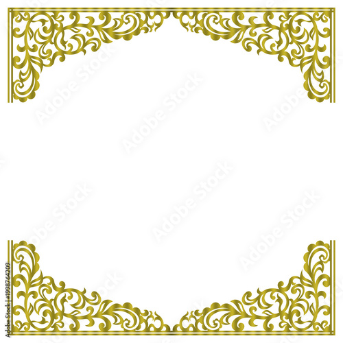 Foto Elegant Gold Ornamental Frame with Top and Bottom Borders Isolated on White