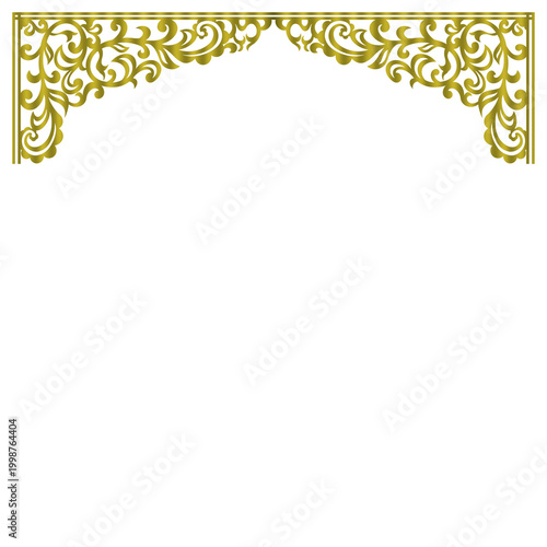 Quadro su tela Elegant Gold Ornamental Curved Top Border Frame Isolated on White