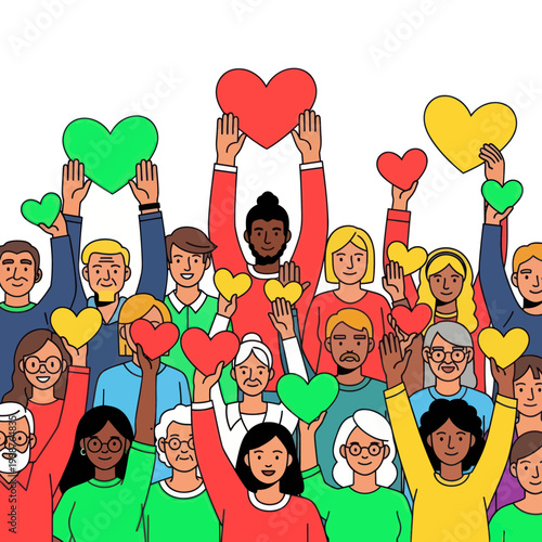 Diverse Group Holding Heart Symbols - Love, Unity, Community