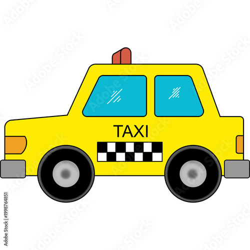 Yellow Taxi Car Cartoon Illustration Isolated on White
