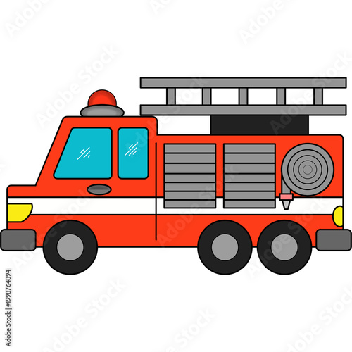 Fire Truck Emergency Vehicle Cartoon Illustration Isolated on White