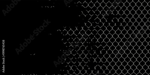 Holes in wire mesh of steel fence vector illustration. 3d realistic torn metal chains of net cage or construction barrier, broken boundary iron wires and chainlink of prison or metallic safety border.