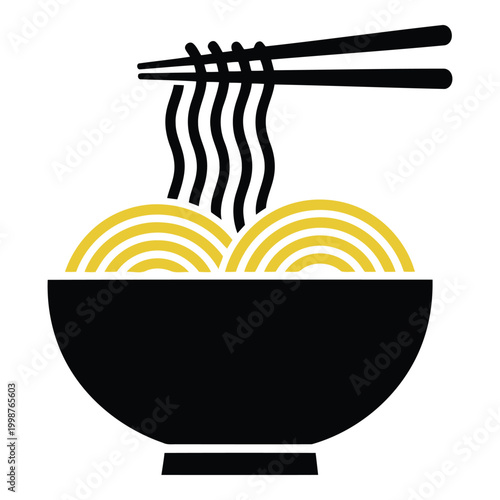 Noodle bowl with chopsticks and yellow noodles  simple food icon