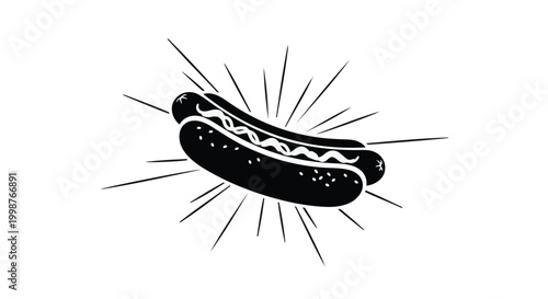 Hotdog illustrated with radiating lines creates a vibrant graphic representation of fast food and snacks.