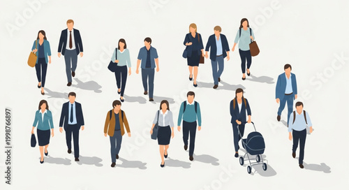 Diverse Group of People Walking in Different Directions.
