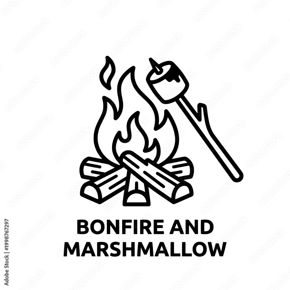Obraz premium Cozy Bonfire with Roasting Marshmallow on a Stick for Camping.