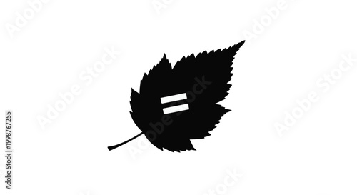 Single leaf silhouette displays an equality symbol, representing environmental fairness.