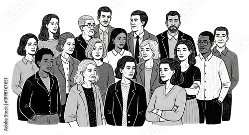 Diverse Group of People Standing Together in a Studio Portrait.