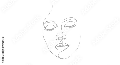 Minimalist continuous line drawing of a woman's face with closed eyes