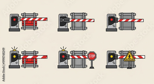 Set of automated barrier gates with red and white stripes.