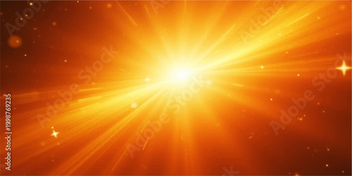 An abstract bright orange and yellow background featuring a warm summer sun burst with glowing rays of light exploding across a sunny sky vector design