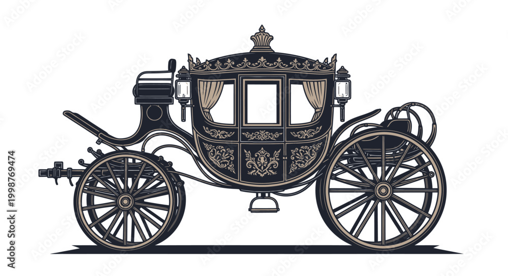 Fototapeta premium Elegant vintage horse-drawn carriage illustration