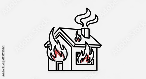 House on fire burning outline graphic vector illustration disaster concept