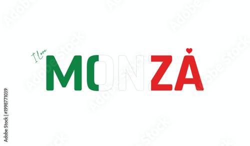 Schilderij op canvas I love Monza, Typographic design of I love Monza on a white background, Flag typ