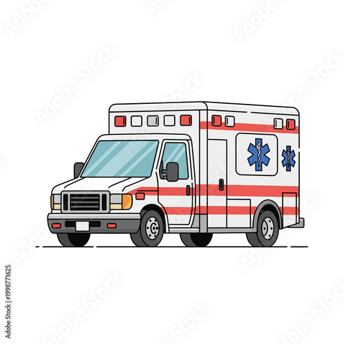Emergency medical services ambulance vehicle illustration isolated on white background.