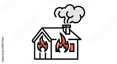House on fire illustration flames and smoke emerging from burning building