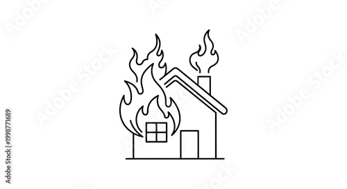 House on fire line art illustration vector symbol disaster danger burning building