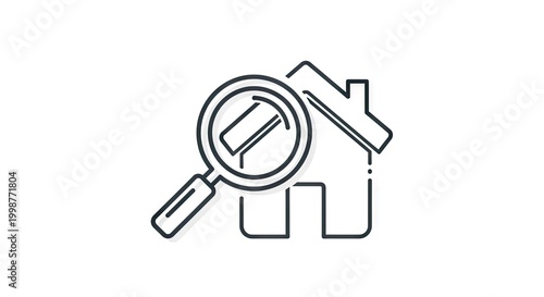 House search concept icon magnifying glass over home outline vector