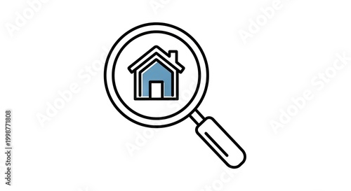 House search concept illustration magnifying glass and home icon isolated