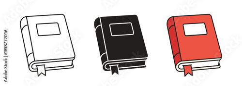 Vector Book In Outline, Glyph And Flat Design Icon Set