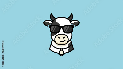 Cartoon cow wearing sunglasses smiling.