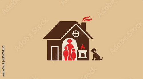 Family and dog in house.