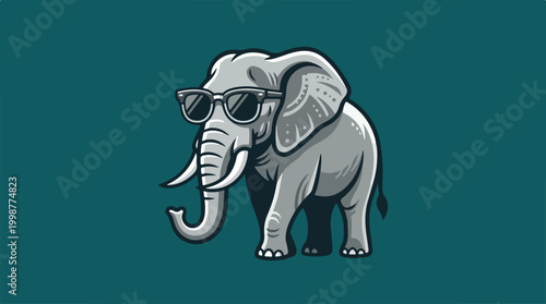 Gray elephant wearing black sunglasses.