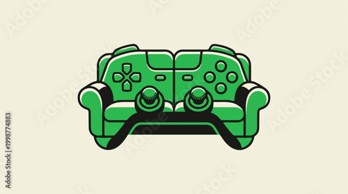 Green gaming controller with buttons.