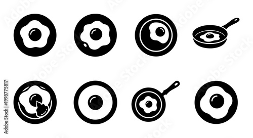 Photos Fried Egg Icons Set, Sunny Side Up and Over Easy Egg Illustrations, Breakfast Fo