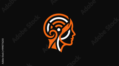 Stylized Human Head with Brain Waves.