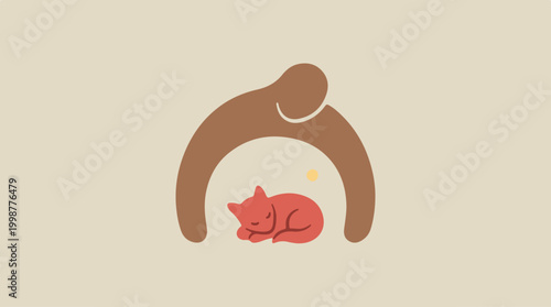 Woman and Cat Sleeping Together.