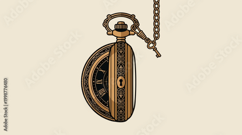 Vintage pocket watch with chain.