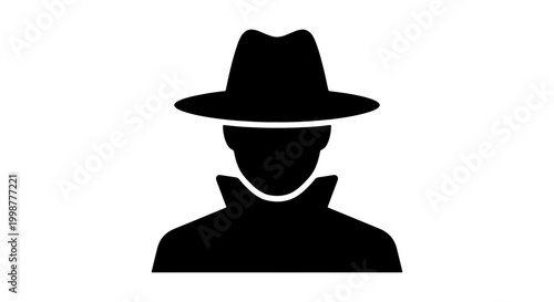 Bild auf Leinwand Silhouette Detective Icon, Mysterious Man Vector Illustration, Secret Agent Symb